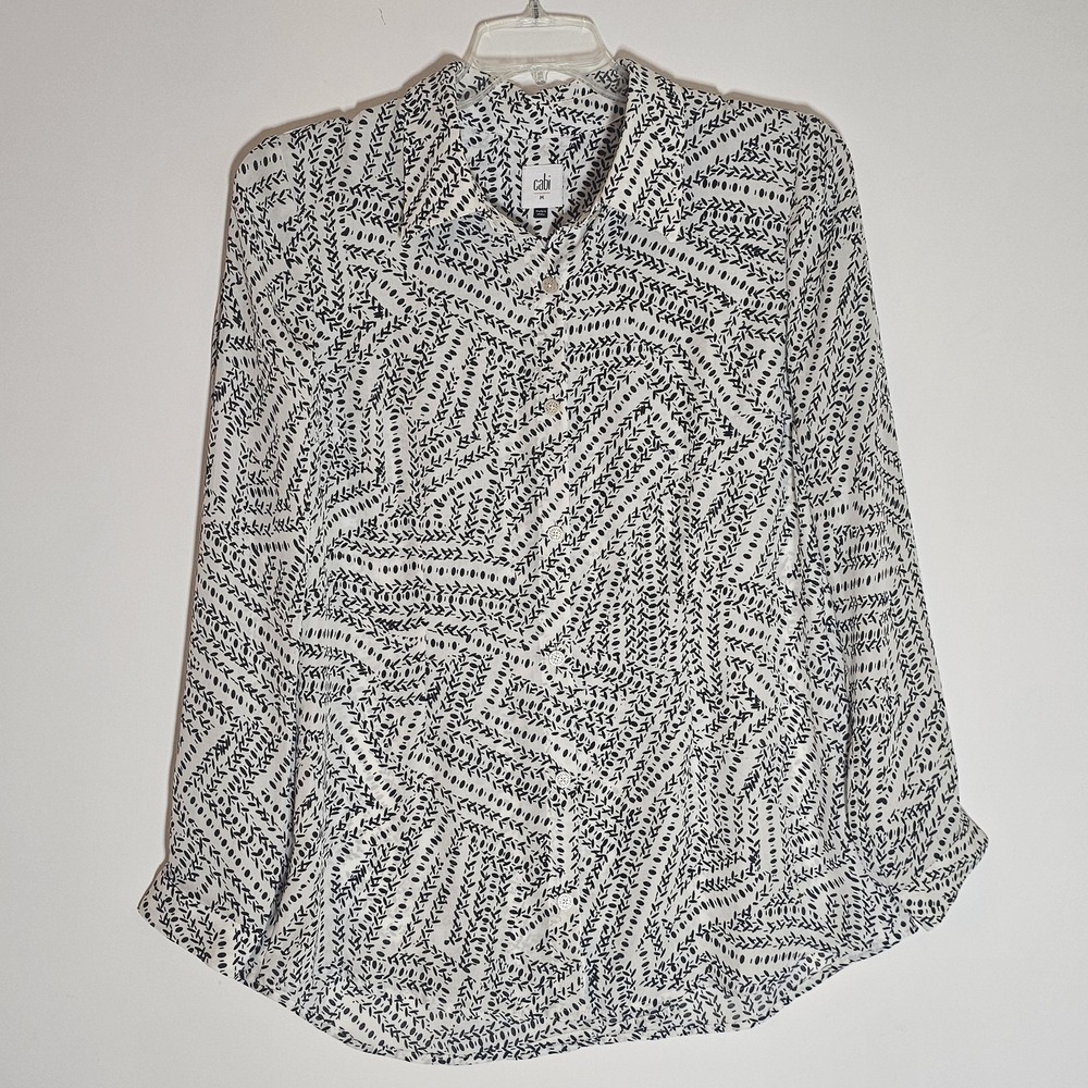 Cabi Shirt Womens Medium‎ Button Up Long Sleeve Geometric Abstract Top Blouse